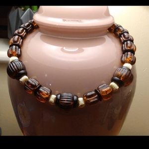 Vintage Avon chunky necklace w/large amber-like beads & gold-tone accents